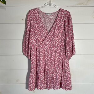 Petal & Pup Women's Pink Floral Knee‎ Length Dress Size 12 V-Neck Long Sleeve